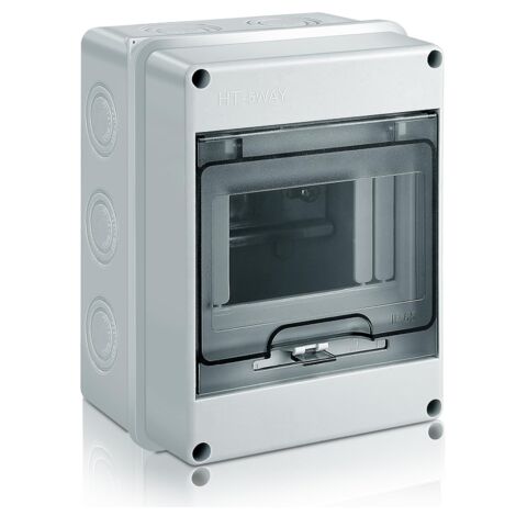 Waterproof Outdoor Electrical Box, IP65 Surface Mounted Distribution Box 5 Modules with Terminals, ABS Plastic Surface for Outdoor Use (5 MODULE)