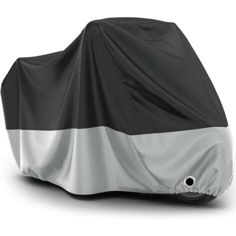 Waterproof Outdoor Motorcycle Cover - XL Oxford Motorcycle Cover, Anti-Dust UV Protection with Padlock Hole, Windproof Buckle, 220 x 95 x 110 cm, Black, Silver MUMU