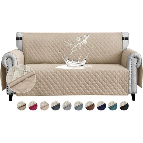 Waterproof Sofa Cover with Armrests, 3-Seater, Non-Slip, Thickened, No Need to Wash, Sofa Cover with Side Pockets for Pets (Dogs, Cats), Beige