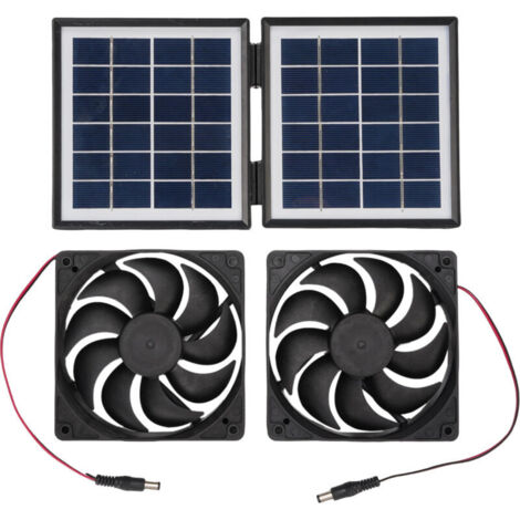 Waterproof solar exhaust fan 2 x 5W with 10W foldable solar panel for caravan, pet kennel, utility room, outdoor use (black)