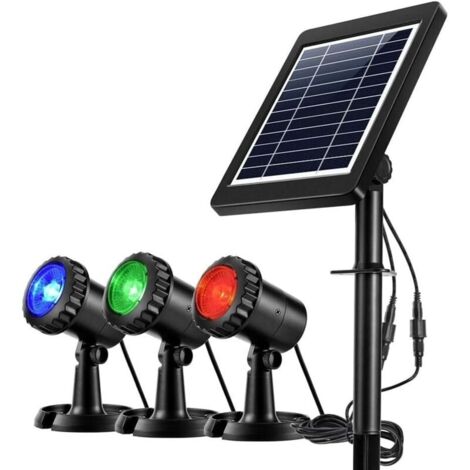 Waterproof Solar LED Spotlights 3 GRB Lamps, Adjustable IP68 Waterproof Solar Lamp Solar Lights for Outdoor Garden Pool Pond Yard Wall Road-Auto on/Off (Red Green Blue)