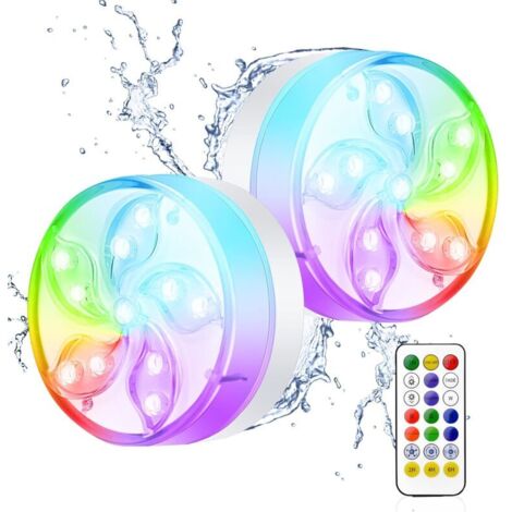Waterproof Submersible LED Lamp, IP68 Waterproof RGB Multi-colour Pool Light with Remote Control, LED Pool Lighting for Children, Vase Base, Garden, Bathtub, Aquarium, Ponds (2 Pcs)
