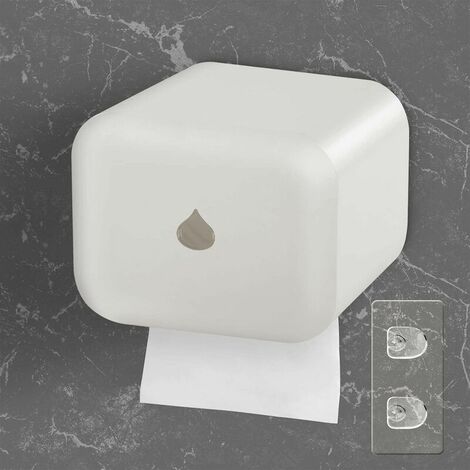 Waterproof Toilet Paper Dispenser Self Adhesive Wall Mounted Toilet Paper Holder Without Drilling with Rod for Bathroom (White)