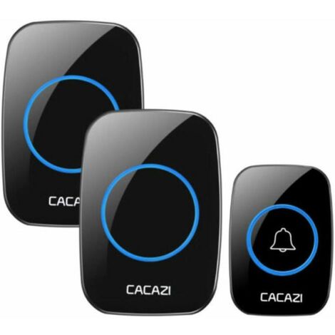Waterproof Wireless Doorbell Waterproof Outdoor Electronic Chime 3-Levels Volume 38 Melodies for Home, Office, Hotel (1 Transmitter + 2 Receivers) Black