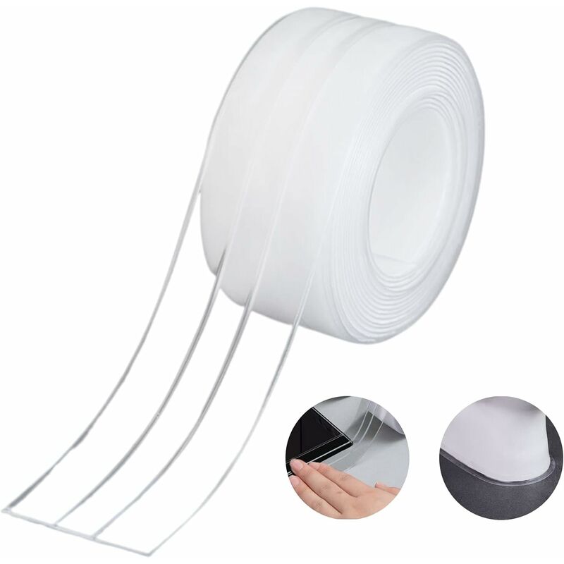 Waterproofing Strip,Bathroom Seal Double Fold Silicone White Self Adhesive Tub Tape/Waterproof Mildew Cockroach Prevention for Kitchen Sink 38mm 3.2m