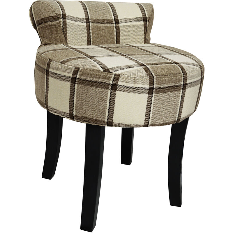 Low Back Chair / Padded Stool With Wood Legs - Mink Check - Watsons