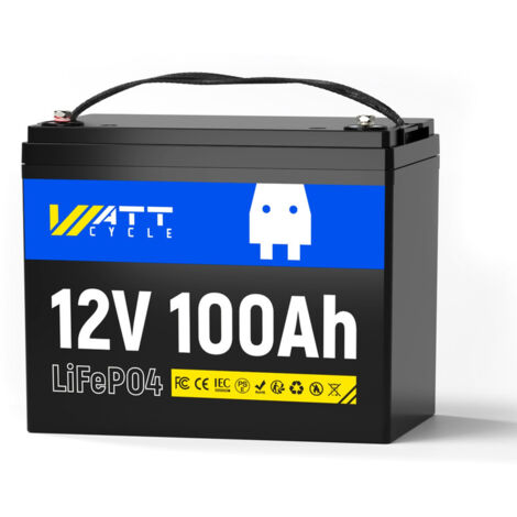 WattCycle 12V 100Ah LiFePO4 Batterie mit 100A BMS-Schutz, 5000-15000 Zyklen, niedriger Temperaturabschaltung, 1280Wh für Wohnmobile, Solaranlagen und Hausbatterien