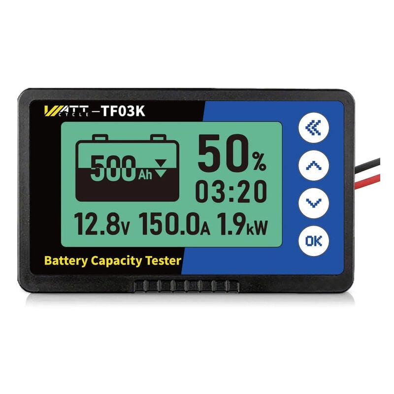 Wattcycle - Moniteur de batterie 500A, Plage de 10V-120V, Compatible avec batterie LiFePO₄ 12V – Réglage frontal et protection avancée