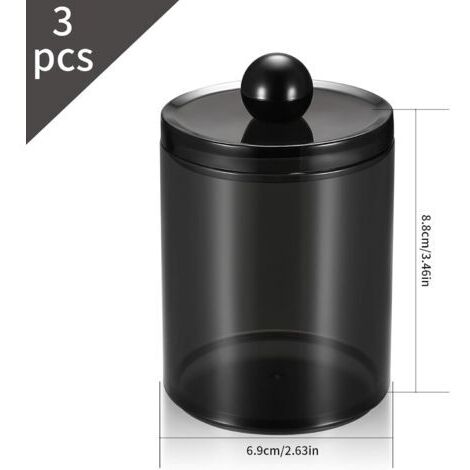 Wattestäbchen-Aufbewahrungsbox 3 Stück, Spender für Wattepads, schwarz transparent mit Deckel, für Wattebällchen, Make-up