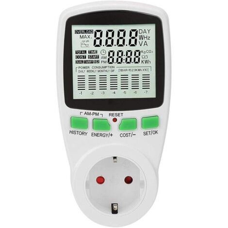 Wattmeter, Energieverbrauchsmonitor, 0-16A Stromzähler-Steckdose, intelligenter Stromverbrauchsmonitor (UK)