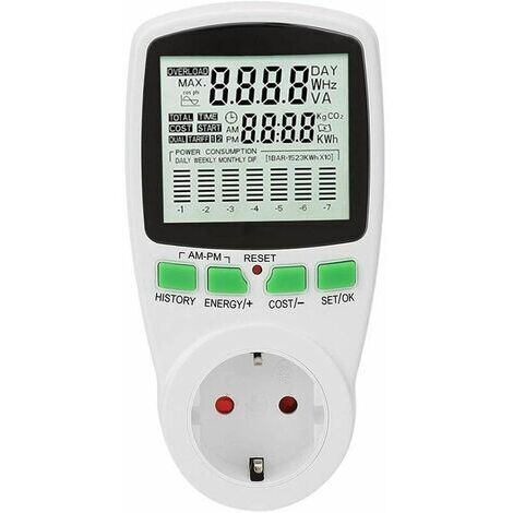 Wattmeter, Energieverbrauchsmonitor, 0-16A Stromzählersteckdose, intelligenter Stromverbrauchsmonitor (UK)