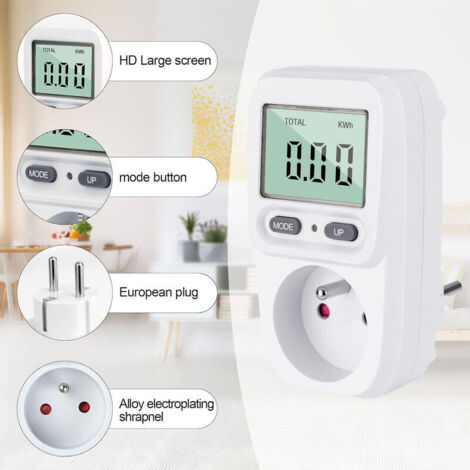 Wattmeter, Socket Energy Meter, Energy Consumption Meter, Energy Consumption Controller with LCD Display, Maximum Power 3680W.