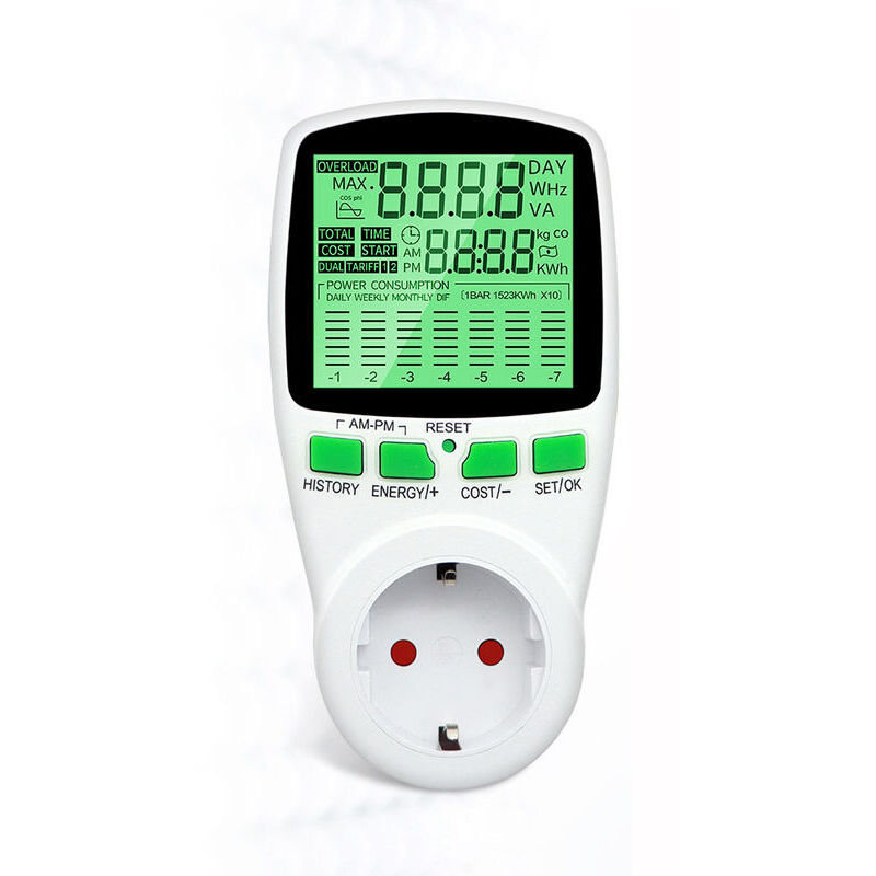 Wattmètre rétro-éclairé, compteur d'énergie électrique, mesure de puissance, prise de facturation, prise de compteur électrique, détecteur de