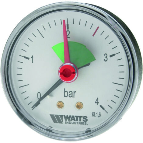 WATTS Heizungsmanometer MHA 63/4 hinten Du: 63 mm, Anschluss 3/8", 0-2,5/4 bar