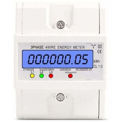 Wattstundenzähler, 220/380 V, 5–80 A, Stromverbrauch in kWh, auf DIN-Schiene montiert, digitaler Wattstundenzähler mit weißer Hintergrundbeleuchtung