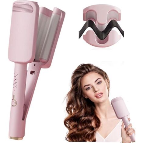 Wave Curling Iron - Ionic Deep Wave Curling Iron - Ceramic 3-in-1 Curling Jar - Fast Heating - Four Temperature Settings - Anti-scalding - Universal Voltage - Pink