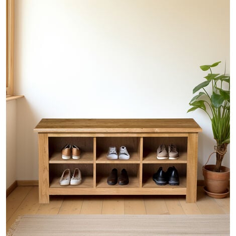main image of "Waverly Oak Small Hallway Shoe Storage Bench in Light Oak Finish 6 Pairs | Solid Wooden Organiser / Cabinet / Stand /Cupboard"