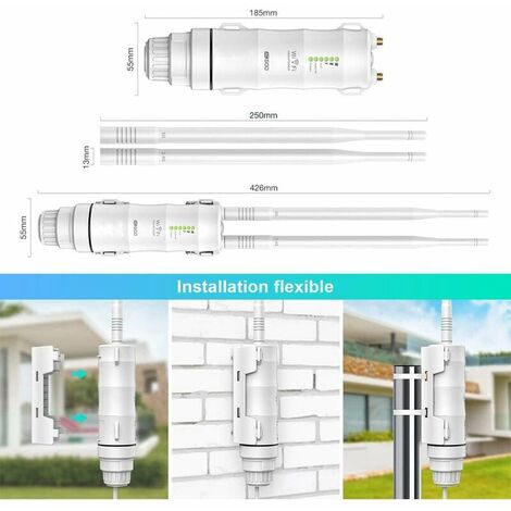 Wavlink AC600 Amplificateur WiFi/Repeteur WiFi Puissant Exterieur en Charge Poe/Dual-Band 2.4+5G/2 Antenne WiFi Longue Portée