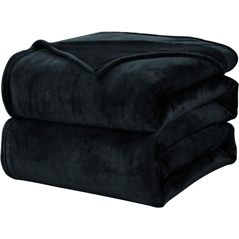 

Manta de Franela Reversible 130x150cm, 100% Microfibra Extra Suave, Transpirable para Cama, Sofá, Viaje, Negro - Wavve