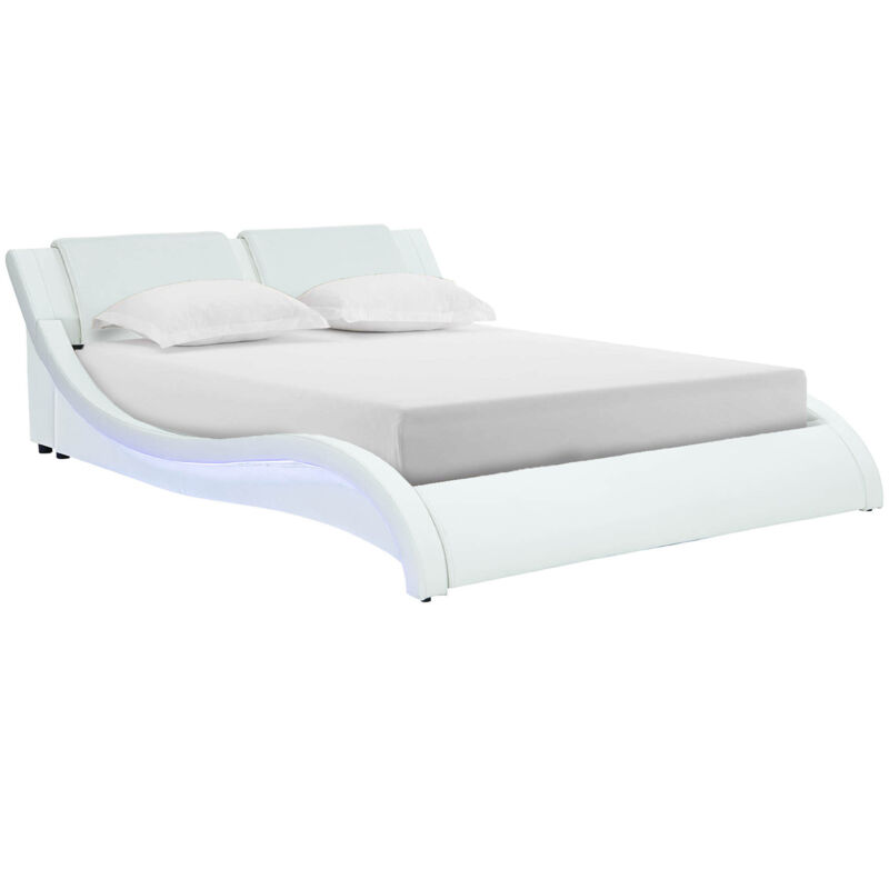 Wavy - Lit en simili cuir blanc à led 160x200 cm