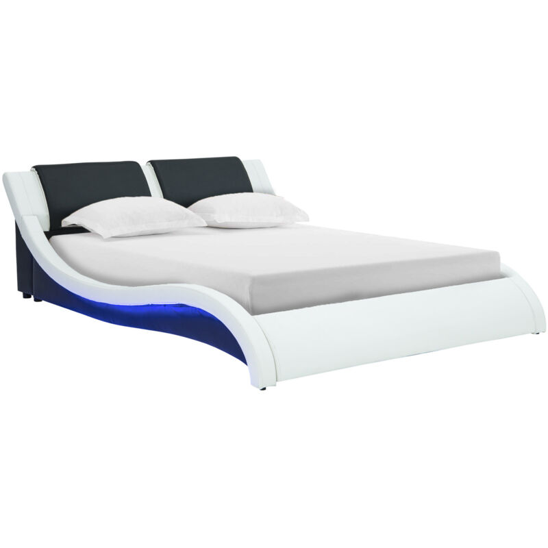 Mobilier Deco - wavy - Lit en simili cuir noir et blanc à led 160x200 cm