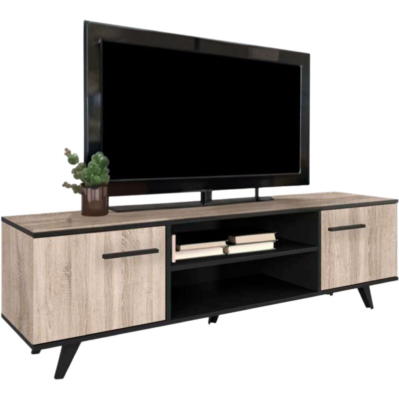 Les Tendances - Meuble tv Wayne style chêne et noir 46x151x39 cm Les Tendances - Meuble tv Wayne style chêne et noir 46x151x39 cm