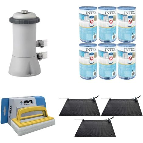 WAYS - 3x Chauffage piscine & Pompe de filtration 2271 L/u & 6 Filtres Type A & Brosse à récurer WAYS - blanche