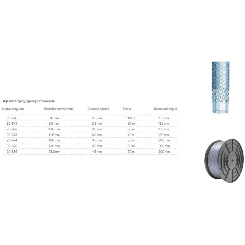 Wąż zbrojony ogólnego stosowania FI=8,0MM DŁ.80M szpula