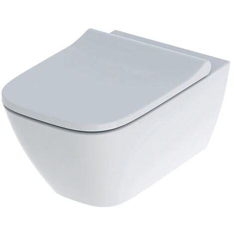 WC à fond creux Geberit SMYLE Square Rimfree fermé. Forme avec siège de toilette blanc