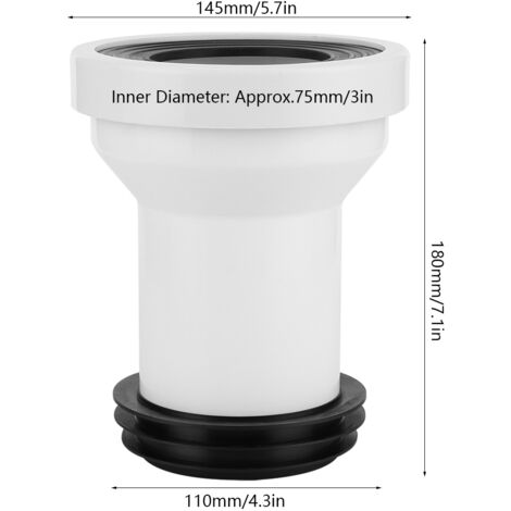 WC-Anschluss mit verstärkter Gummi- und PP-Dichtung – Ablaufadapter, 180 mm Höhe, 145 mm/110 mm Durchmesser, für Wand-/Bodenanschluss