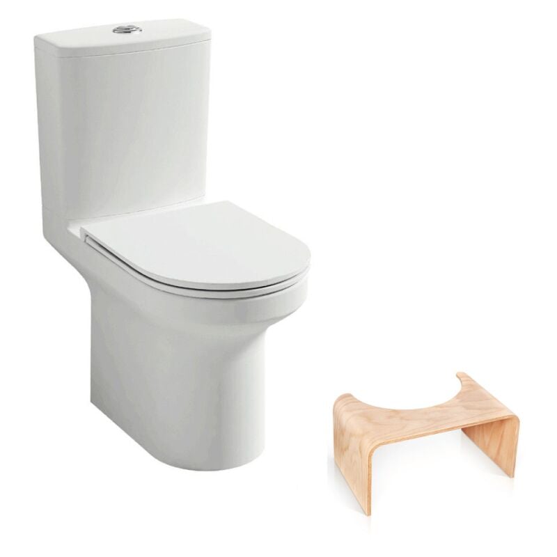 Jacob Delafon - wc au sol sans bride Elite + tabouret physiologique bois