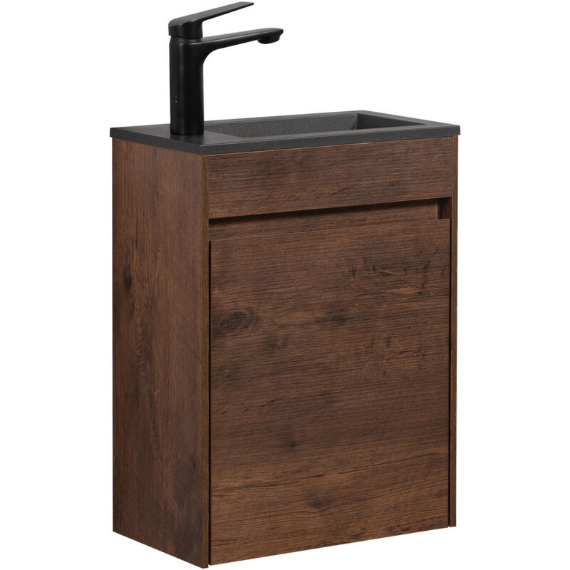 Badplaats - Wc Badmöbel Sinta 40x22 Cm - Walnuss Braun - Schrank Schwarze Wa