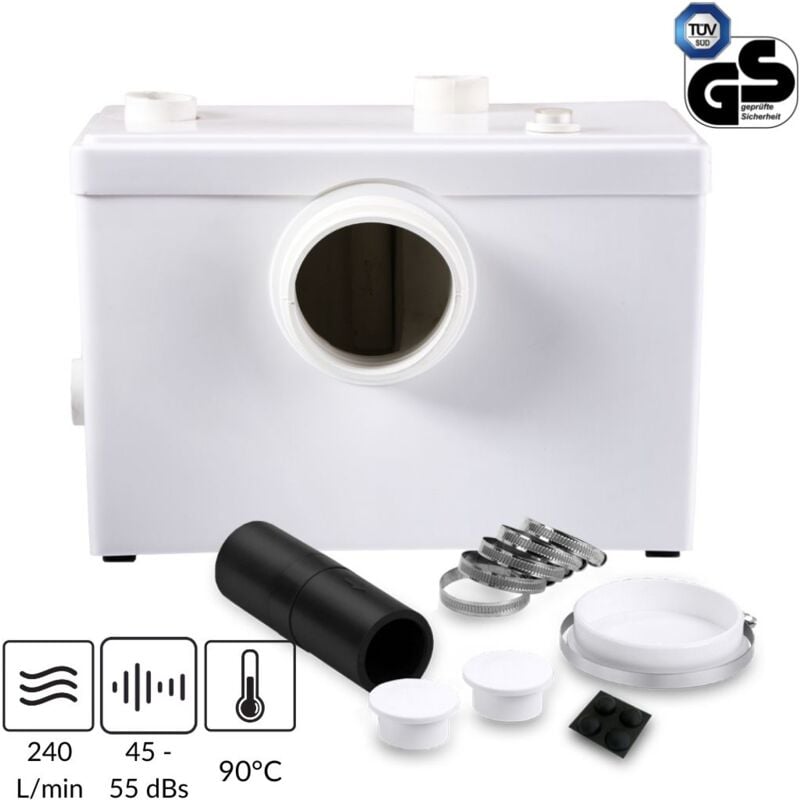 Broyeur Sanitaire 600W pour WC avec deux entrées supplémentaires Pompe de Relevage jusqu'à 100m pour WC Toilettes Douche Machine à Laver Evier