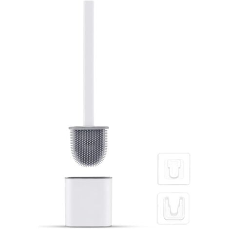 TINOR WC-Bürstenplatte aus Silikon – WC-Bürste und Halter, tropffrei, antibakteriell, belüftete WC-Bürste, geruchlos, schnell trocknend, WC-Bürste zur Wand-/Bodenmontage, für Badezimmer und WC, weiß
