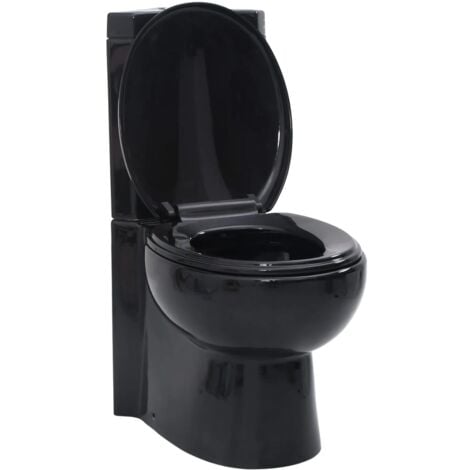 WC Ceramic Toilet Bathroom Corner Toilet Black vidaXL