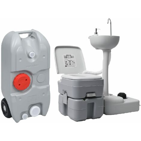 WC Chimique style Contemporain - Toilette Portable - Ensemble Toilette de camping support de lavage des mains réservoir eau Chic-880797