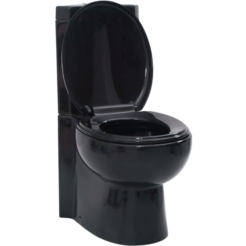 WC Cuvette Toilette WC à poser Pack WC complet céramique Noir 24090