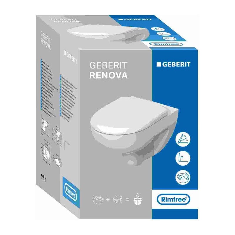 Geberit - Pack wc suspendu Renova 54cm, Rimfree, abattant ralenti et déclipsable, Blanc