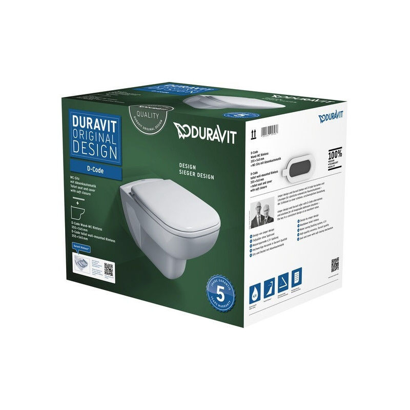 Duravit - wc suspendu-Set d-code rimless ti 355x540mm blanc