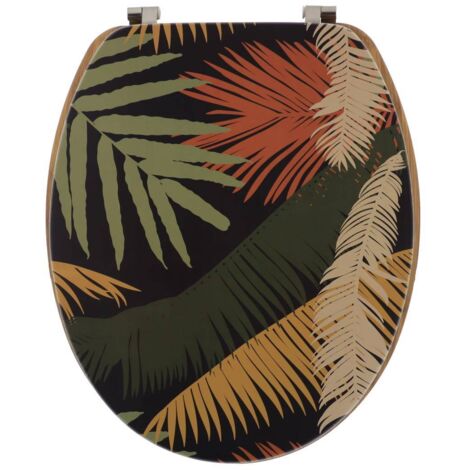 Wc-deckel mdf 18 zoll deckel design bedruckt und sitz bambus-optik edelstahl-befestigungen - exotic garden - Tendance