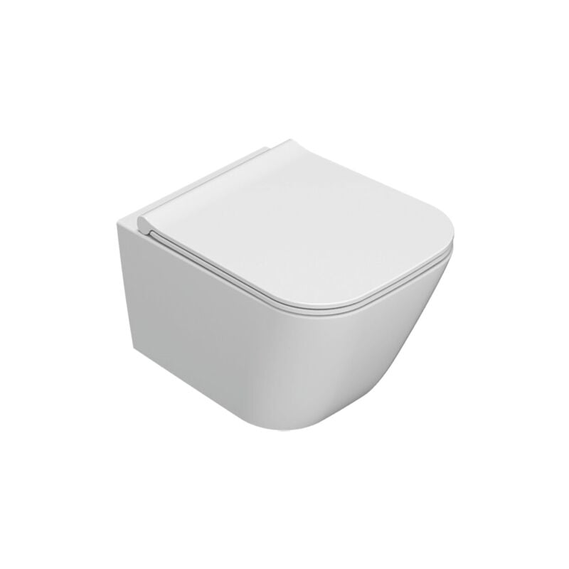 Cuvette murale sans rebord 45x37 cm Globo Stone STS07BI Blanc - Céramique - Avec couvercle de toilette à fermeture souple