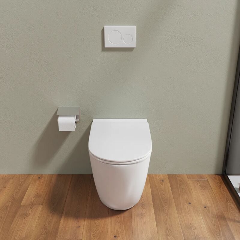 Wc encastré sans rebord en céramique blanche polie avec siège à fermeture progressive Mod. Europa