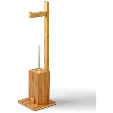 MSV 140632 WC Garnitur aus Bambus Toilettenpapierhalter aus Holz mit separatem Kunststoffbehälter