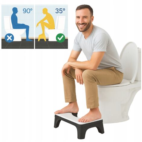 WC-Hocker - 38 x 22 x 17 cm - Schwarz und Weiß - Rutschfest - Ergonomisch