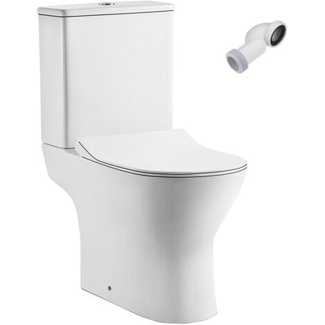 BAÑO TOTAL Wc Inodoro Completo Redondo Blanco Brillo Inodoro Tanque Bajo con Cisterna y Asiento Caída Amortiguada Codo Incluido