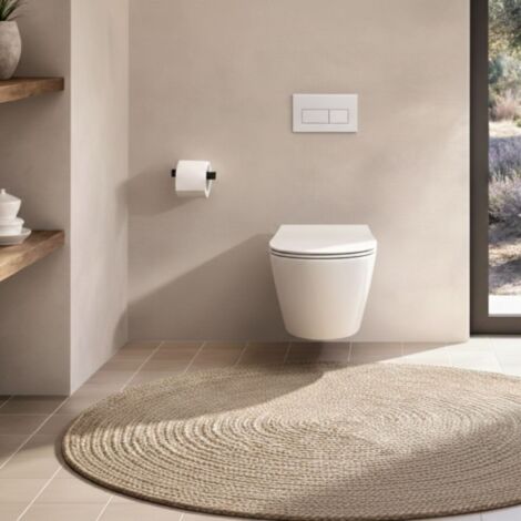WC Inodoro Suspendido Blanco brillo SOULHOME con Tapa de Cierre Suave (Soft-Close) y Fijaciones Ocultas - Pack Taza WC y Asiento Slim