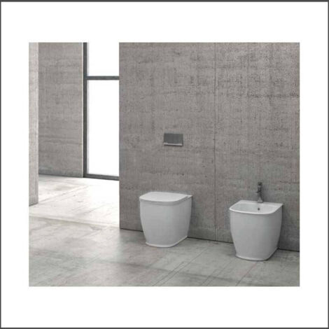 WC Installazione Filomuro + Sedile Termoindurente Mod. GENESIS Ceramica - Colore Bianco