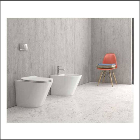 WC Installazione Filomuro + Sedile Termoindurente Soft Close Slim - Mod. SORRENTO - Ceramica - Colore BIANCO