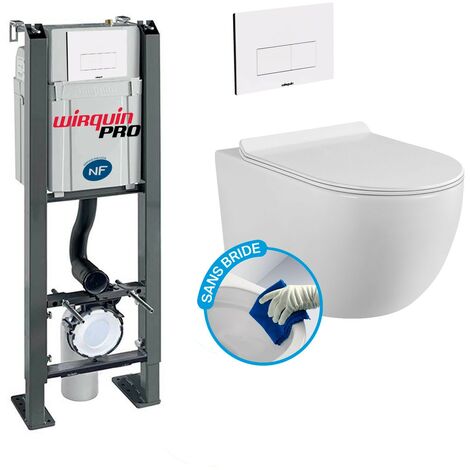 WC-Komplettpaket ohne Flansch Freistehendes Bati + Weißes Becken ohne Flansch + Weiße Platte DESIGN
