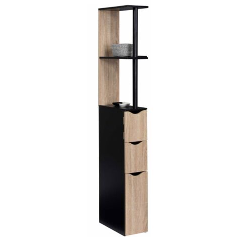 WC-Möbel Regal Holz WILLY 3 Türen schwarz und Buche